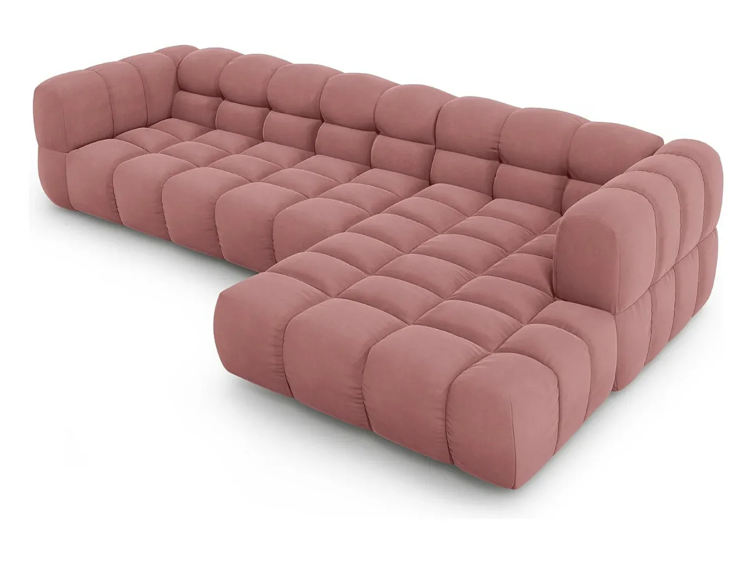 New Cosmopolitan Design - Sofá modular de canto direito "Sky" 4 lugares em veludo salmão - 300x162x75cm Rosa claro