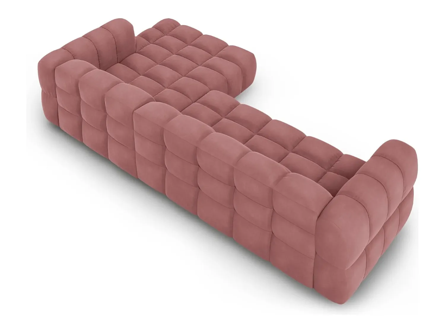 New Cosmopolitan Design - Sofá modular de canto direito "Sky" 4 lugares em veludo salmão - 300x162x75cm Rosa claro