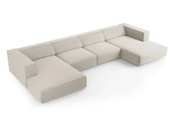 Best Cosmopolitan Design - Sofá panorâmico "Arendal" 6 lugares em veludo cru - 364x166x70cm Branco sujo