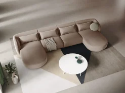 Sofá|Cosmopolitan Design - Sofá panorâmico "Tulum" 5 lugares em veludo - 330x156x70cm Bege