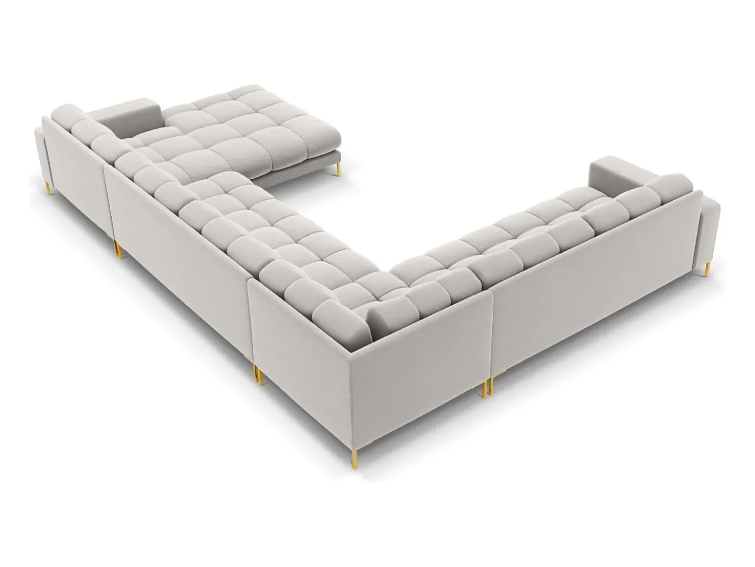 Sofá|Cosmopolitan Design - Sofá de canto panorâmico à esquerda "Bali" 7 lugares em veludo prata - 327x256x75cm Prateado
