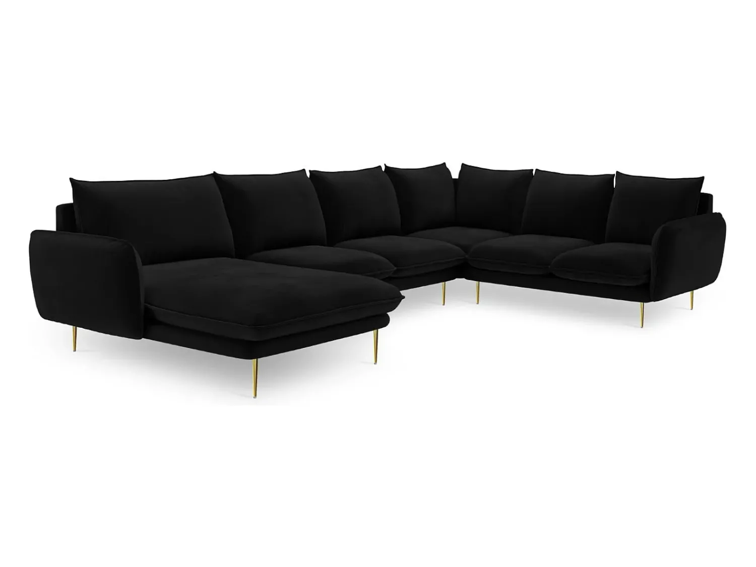 Sofá|Cosmopolitan Design - Sofá de canto direito panorâmico "Vienna" 7 lugares em veludo - 330x235x95cm Preto