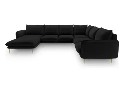 Sofá|Cosmopolitan Design - Sofá de canto direito panorâmico "Vienna" 7 lugares em veludo - 330x235x95cm Preto