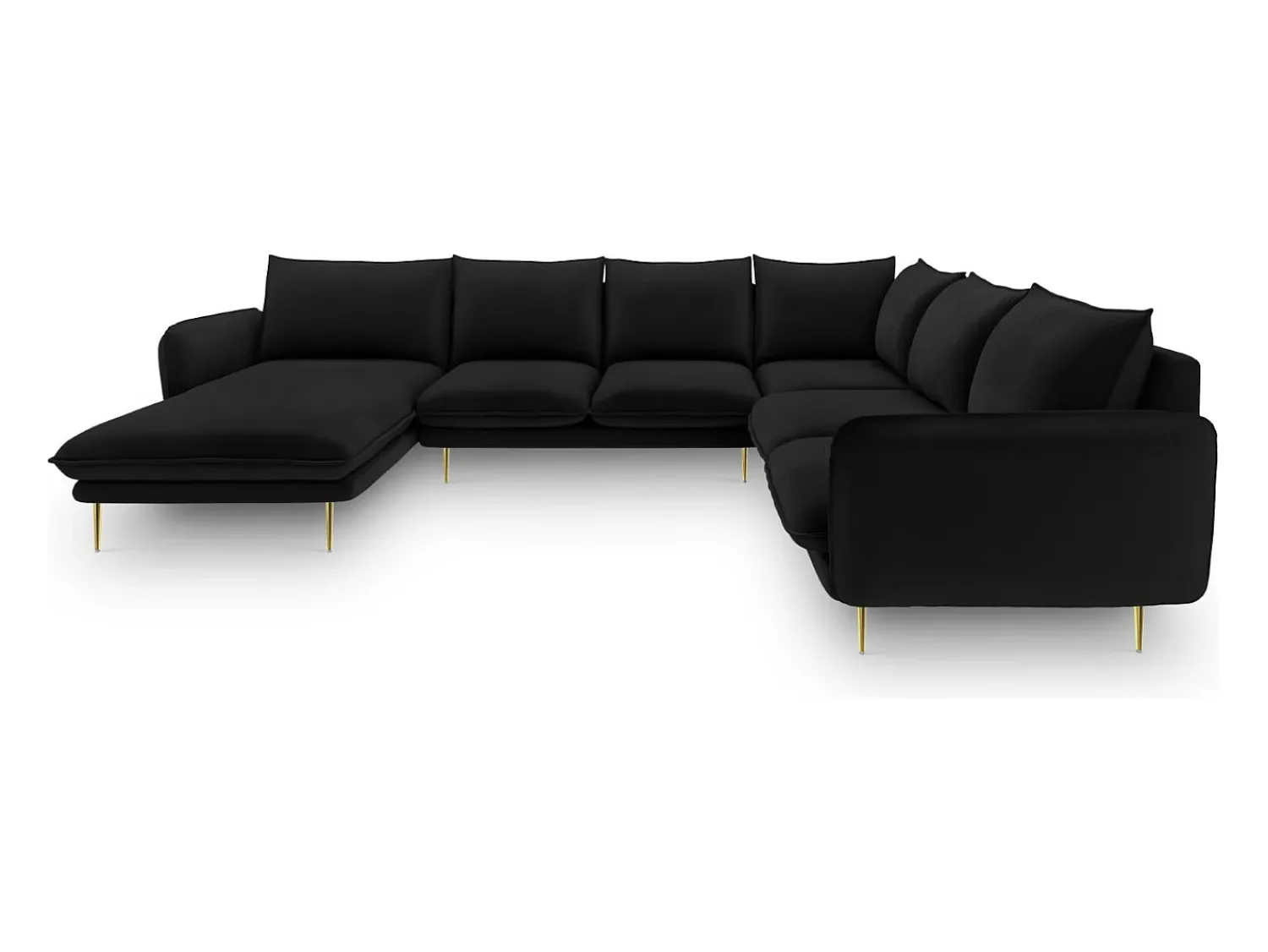 Sofá|Cosmopolitan Design - Sofá de canto direito panorâmico "Vienna" 7 lugares em veludo - 330x235x95cm Preto