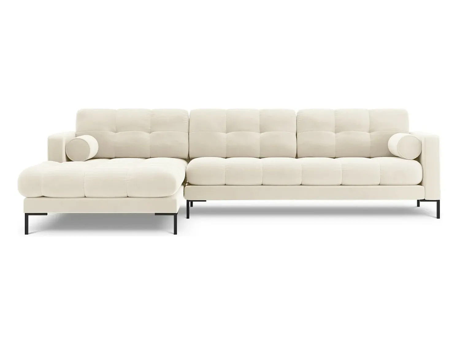 Sofá*Cosmopolitan Design - Sofá de canto esquerdo "Bali" 5 lugares em veludo claro - 293x185x75cm Bege