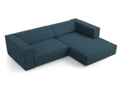 Sofá|Cosmopolitan Design - Sofá de canto direito "Arendal" 3 lugares em tecido chenille com efeito canelado azul marinho - 224x166x70cm Azul esverdeado