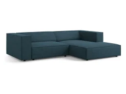 Sofá|Cosmopolitan Design - Sofá de canto direito "Arendal" 3 lugares em tecido chenille com efeito canelado azul marinho - 224x166x70cm Azul esverdeado