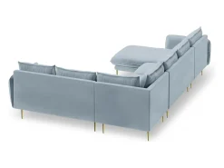 Clearance Cosmopolitan Design - Sofá de canto direito panorâmico "Vienna" 7 lugares em veludo - 330x235x95cm Azul claro