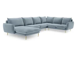 Clearance Cosmopolitan Design - Sofá de canto direito panorâmico "Vienna" 7 lugares em veludo - 330x235x95cm Azul claro