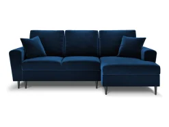 New Cosmopolitan Design - Sofá convertível de canto direito com caixa de arrumação "Kyoto" 4 lugares em veludo azul real - 241x145x88cm Azul escuro