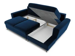 New Cosmopolitan Design - Sofá convertível de canto direito com caixa de arrumação "Kyoto" 4 lugares em veludo azul real - 241x145x88cm Azul escuro