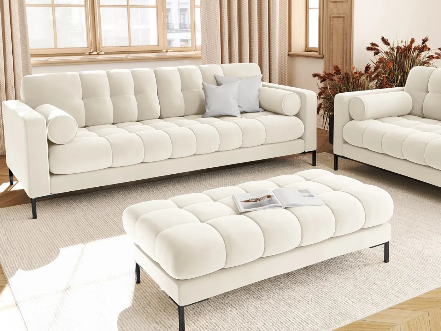 Cosmopolitan Design - Sofá "Bali" 4 lugares em veludo claro - 217x92x75cm^ Sofá