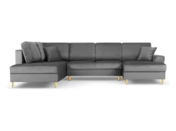 Cosmopolitan Design - Sofá panorâmico convertível esquerdo com caixa de arrumação "Kyoto" 7 lugares em veludo cinza claro - 313x194x88cm^ Sofá