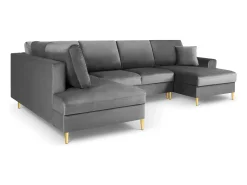 Cosmopolitan Design - Sofá panorâmico convertível esquerdo com caixa de arrumação "Kyoto" 7 lugares em veludo cinza claro - 313x194x88cm^ Sofá