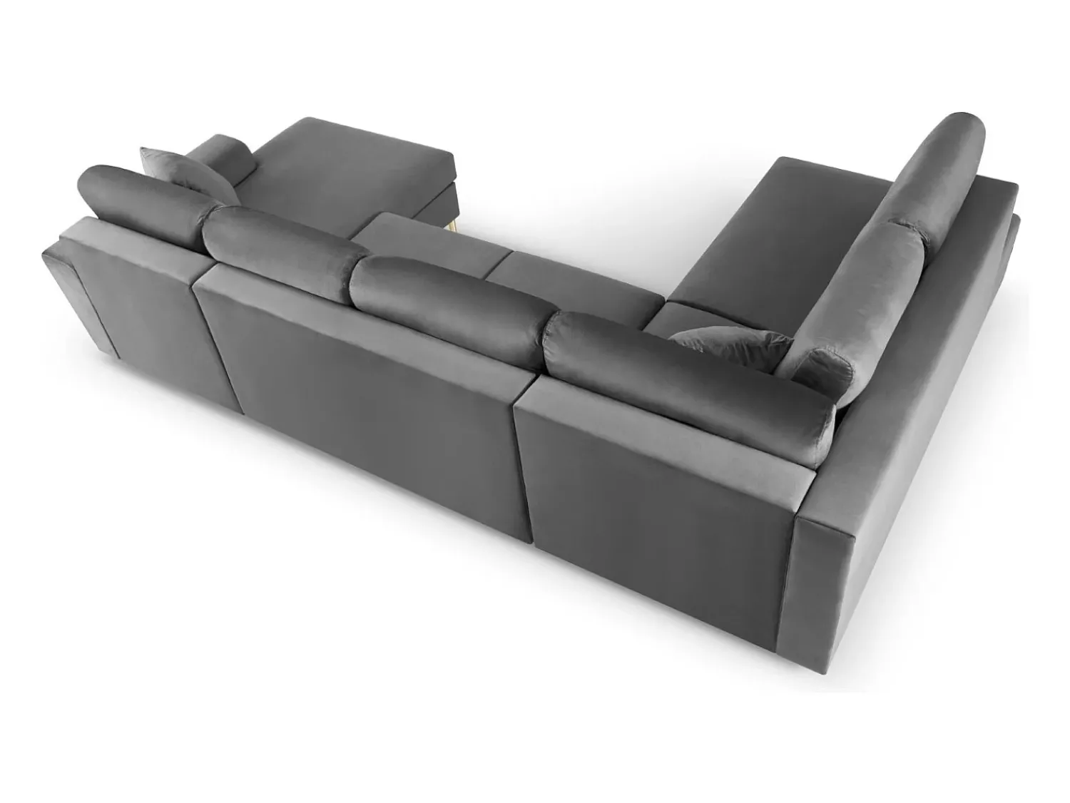 Cosmopolitan Design - Sofá panorâmico convertível esquerdo com caixa de arrumação "Kyoto" 7 lugares em veludo cinza claro - 313x194x88cm^ Sofá