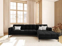 Sofá|Cosmopolitan Design - Sofá de canto direito "Bali" 5 lugares em veludo - 293x185x75cm Preto