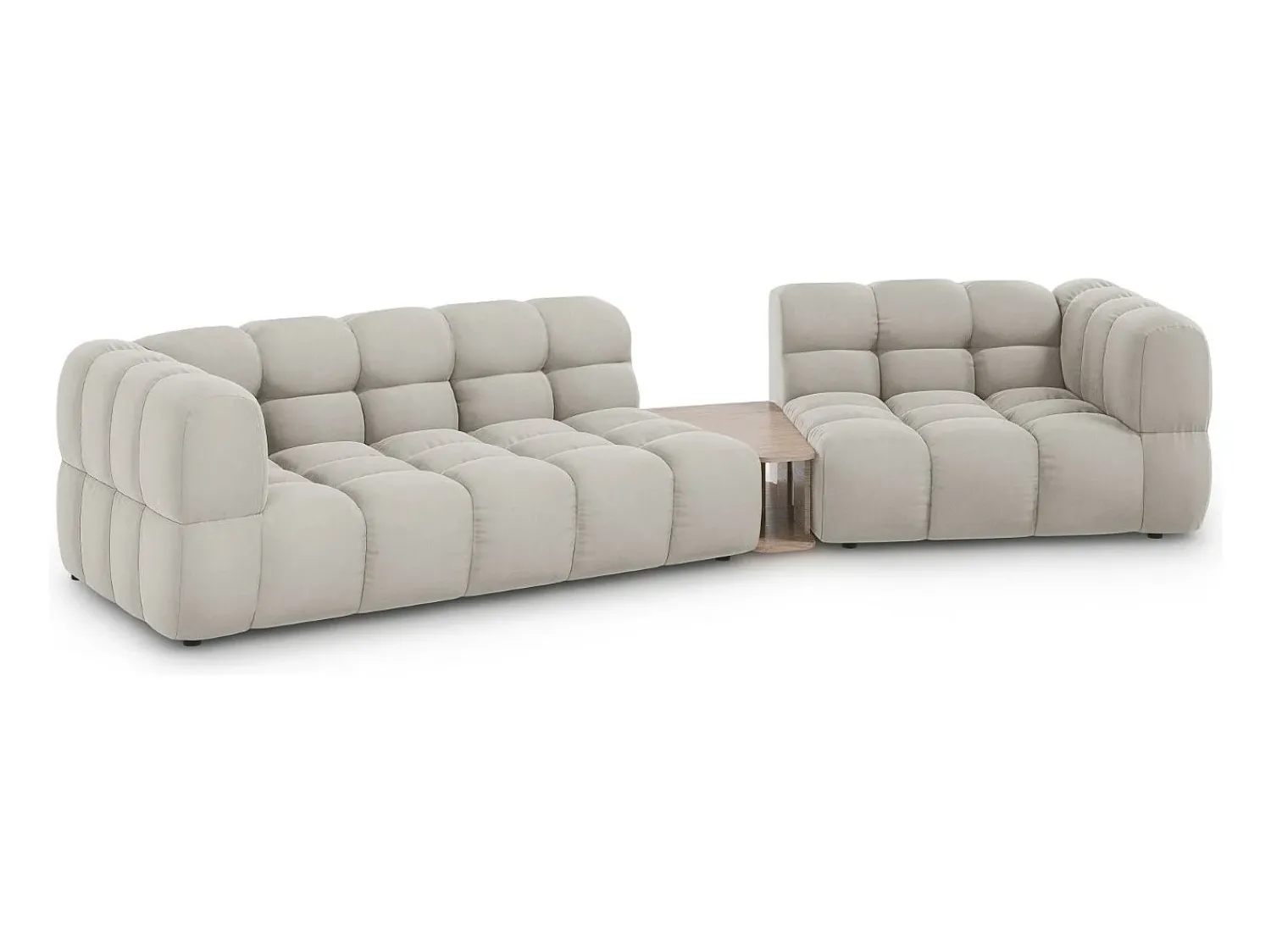 Best Cosmopolitan Design - Sofá modular direito "Sky" 3 lugares em veludo claro - 353x148x75cm Bege