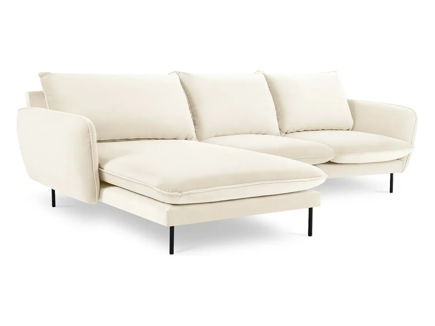 Cosmopolitan Design - Sofá de canto esquerdo "Vienna" 5 lugares em veludo claro - 255x170x95cm^ Sofá
