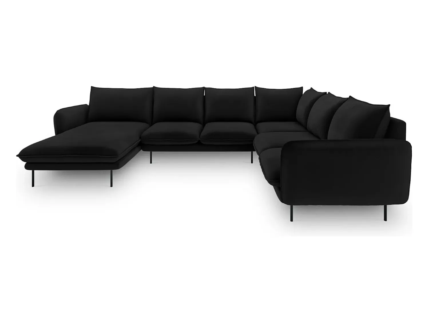 Sofá*Cosmopolitan Design - Sofá de canto direito panorâmico "Vienna" 7 lugares em veludo - 330x235x95cm Preto