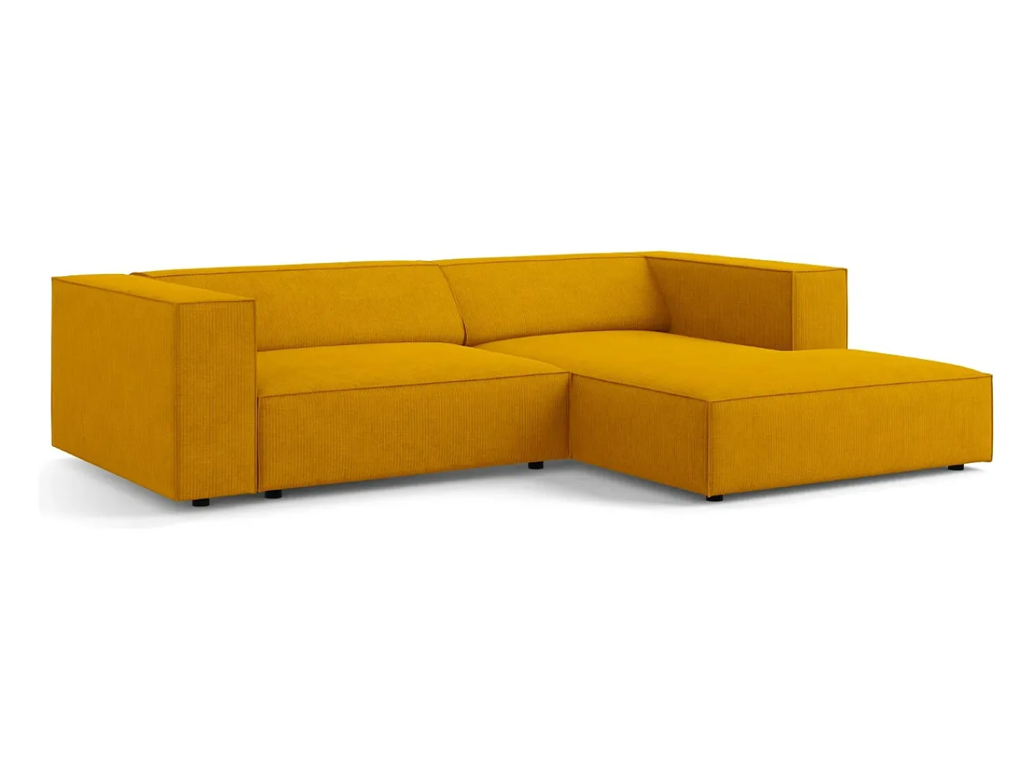 Cosmopolitan Design - Sofá de canto direito "Arendal" 3 lugares em tecido chenille com efeito canelado mostarda - 224x166x70cm^ Sofá