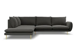 Clearance Cosmopolitan Design - Sofá de canto esquerdo "Vienna" 6 lugares em veludo cinza escuro - 275x185x95cm Cinza antracite