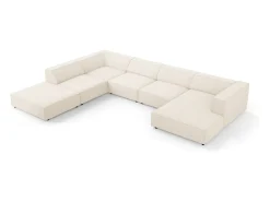 Online Cosmopolitan Design - Sofá de canto panorâmico à esquerda "Arendal" 7 lugares em tecido chenille claro - 364x262x70cm Bege