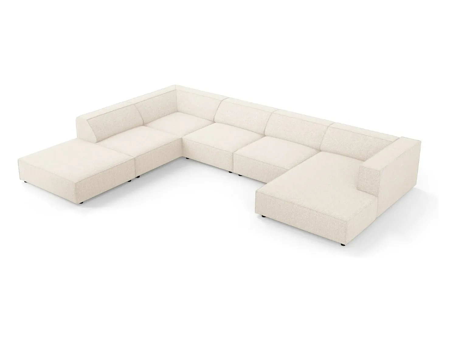 Online Cosmopolitan Design - Sofá de canto panorâmico à esquerda "Arendal" 7 lugares em tecido chenille claro - 364x262x70cm Bege