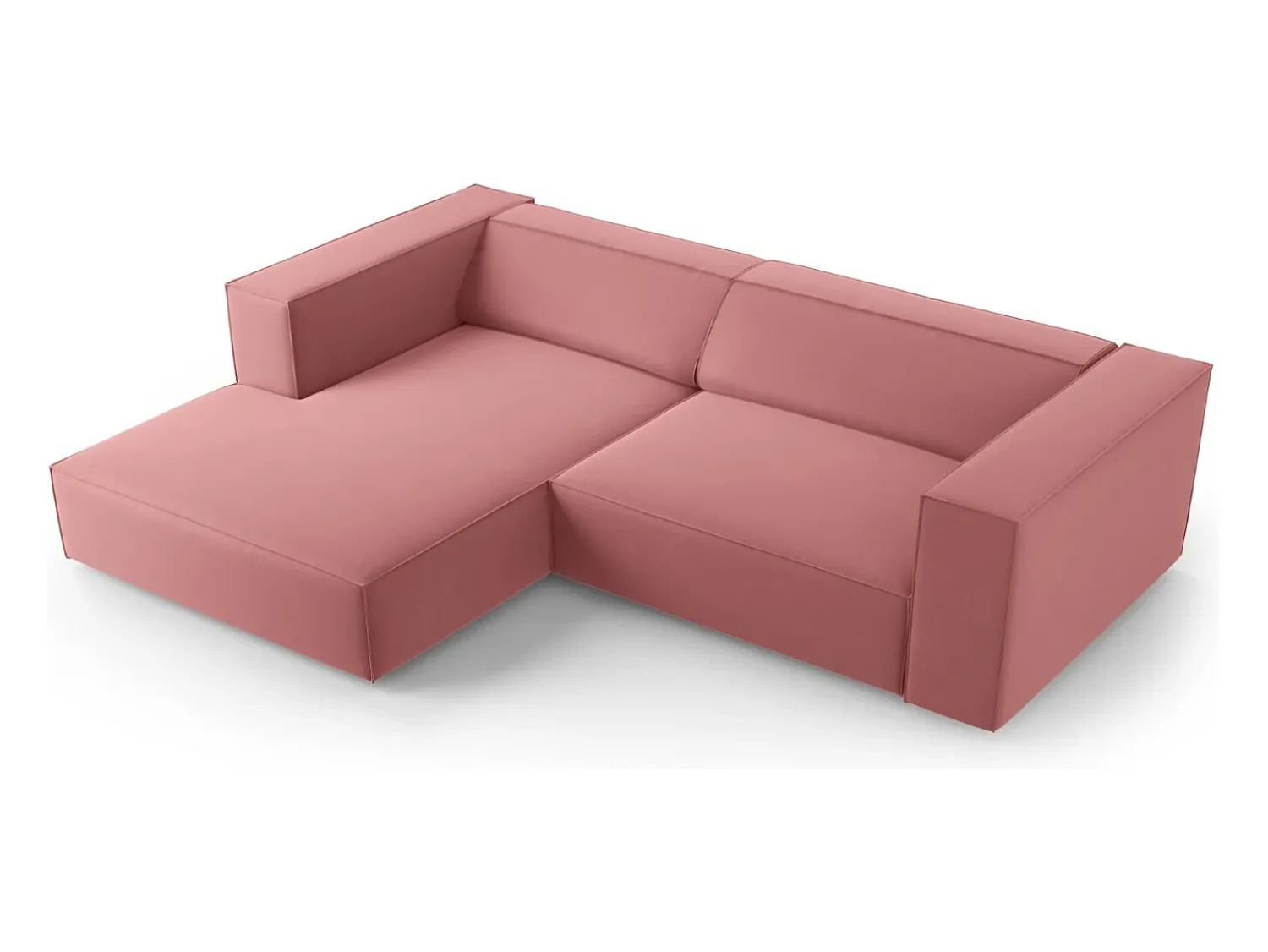 Sofá*Cosmopolitan Design - Sofá de canto esquerdo "Arendal" 3 lugares em veludo salmão - 224x166x70cm Rosa claro