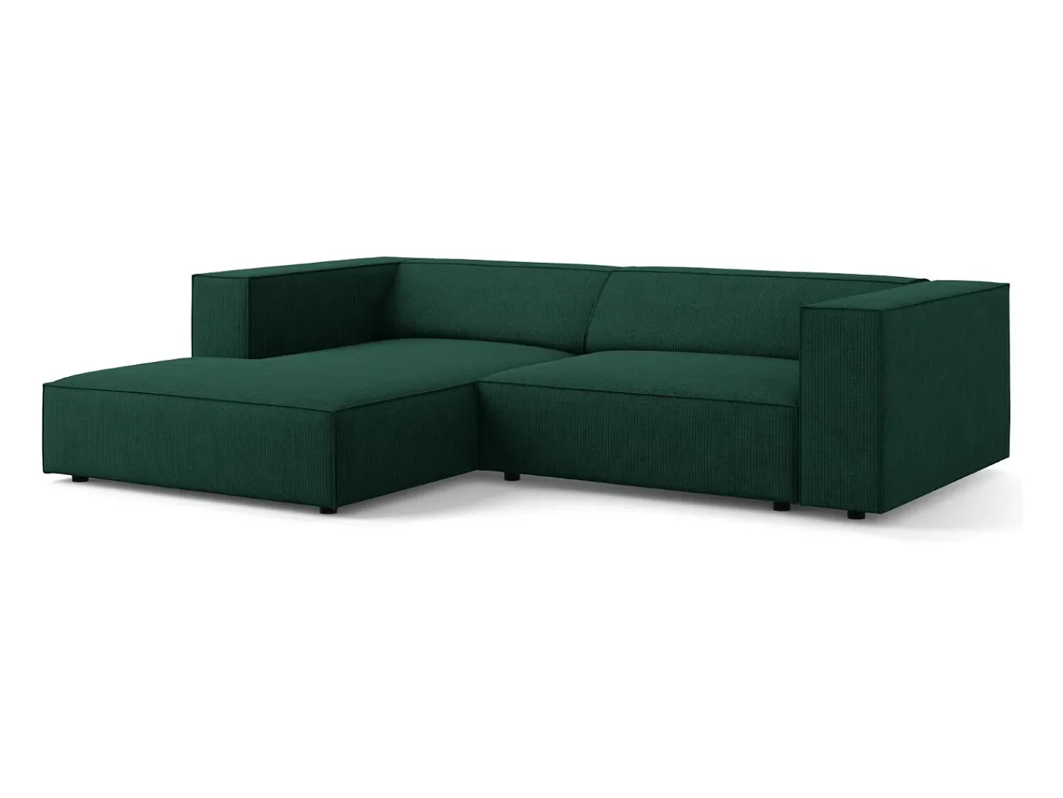 Sofá*Cosmopolitan Design - Sofá de canto esquerdo "Arendal" 3 lugares em tecido chenille com efeito canelado verde garrafa - 224x166x70cm Verde pinho