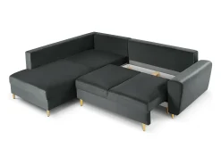 Cosmopolitan Design - Sofá convertível de canto esquerdo com caixa de arrumação "Kyoto" 5 lugares em veludo cinza escuro - 243x194x88cm^ Sofá