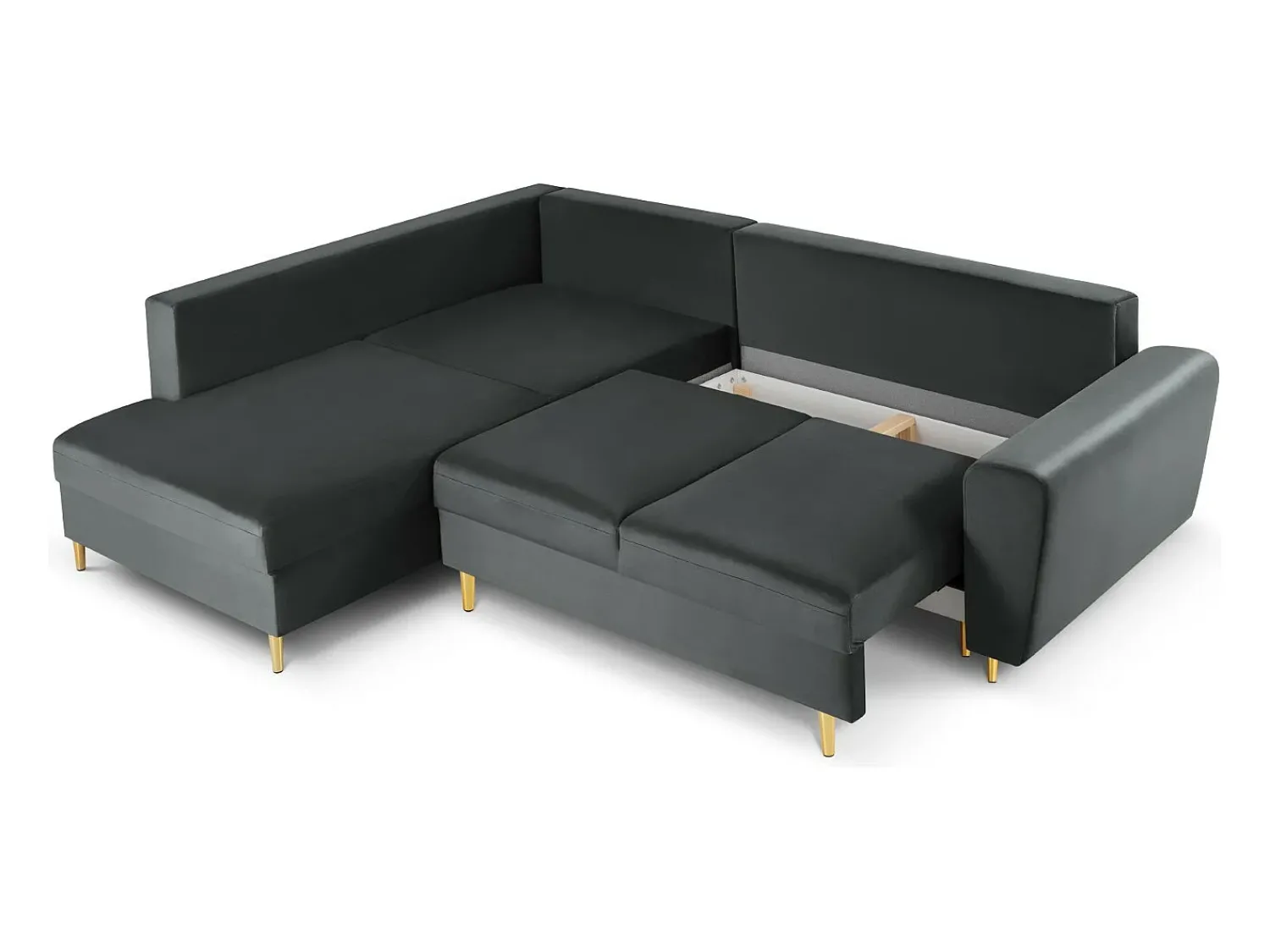 Cosmopolitan Design - Sofá convertível de canto esquerdo com caixa de arrumação "Kyoto" 5 lugares em veludo cinza escuro - 243x194x88cm^ Sofá