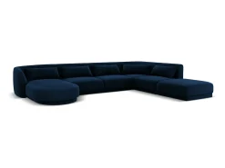Sofá|Cosmopolitan Design - Sofá de canto direito panorâmico "Tulum" 6 lugares em veludo azul real - 330x255x70cm Azul escuro