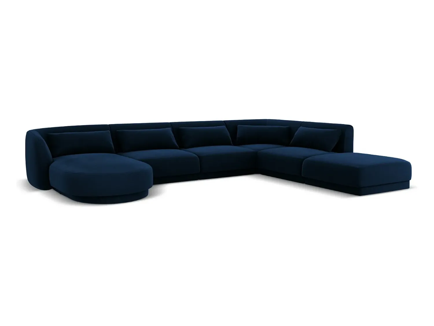 Sofá|Cosmopolitan Design - Sofá de canto direito panorâmico "Tulum" 6 lugares em veludo azul real - 330x255x70cm Azul escuro