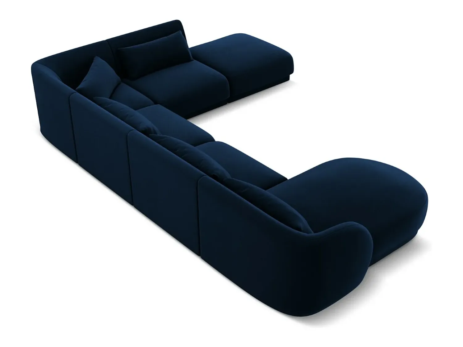 Sofá|Cosmopolitan Design - Sofá de canto direito panorâmico "Tulum" 6 lugares em veludo azul real - 330x255x70cm Azul escuro