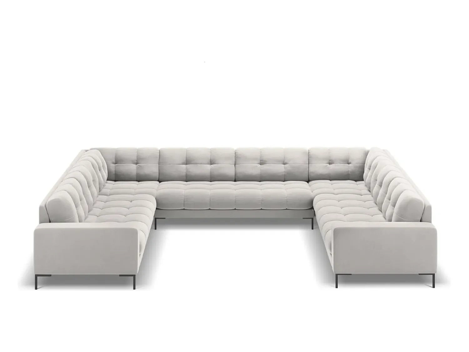 Sofá*Cosmopolitan Design - Sofá panorâmico "Bali" 9 lugares em veludo prata - 327x256x75cm Prateado