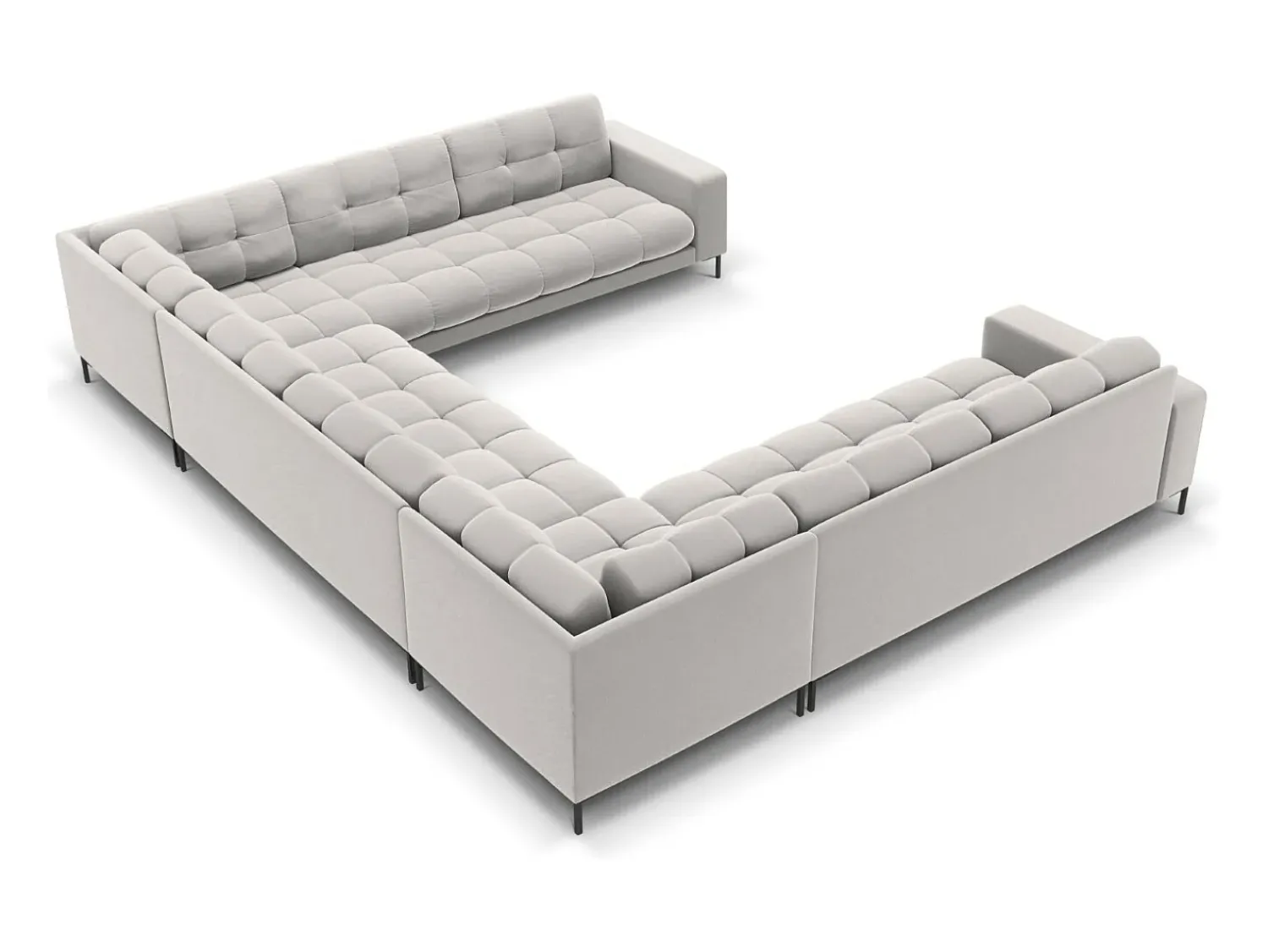 Sofá*Cosmopolitan Design - Sofá panorâmico "Bali" 9 lugares em veludo prata - 327x256x75cm Prateado