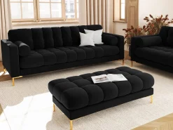 Sofá|Cosmopolitan Design - Sofá "Bali" 3 lugares em veludo - 177x92x75cm Preto