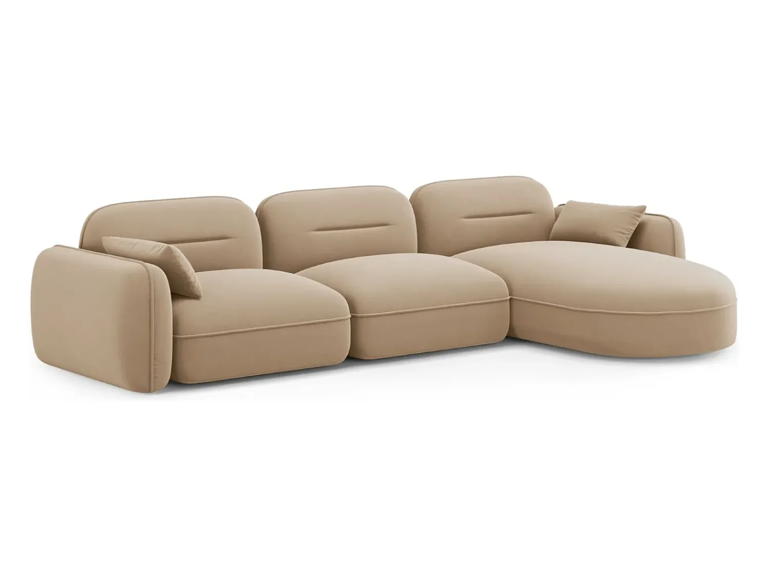 Clearance Cosmopolitan Design - Sofá modular de canto direito "Sydney" 4 lugares em veludo areia - 320x165x70cm Camel
