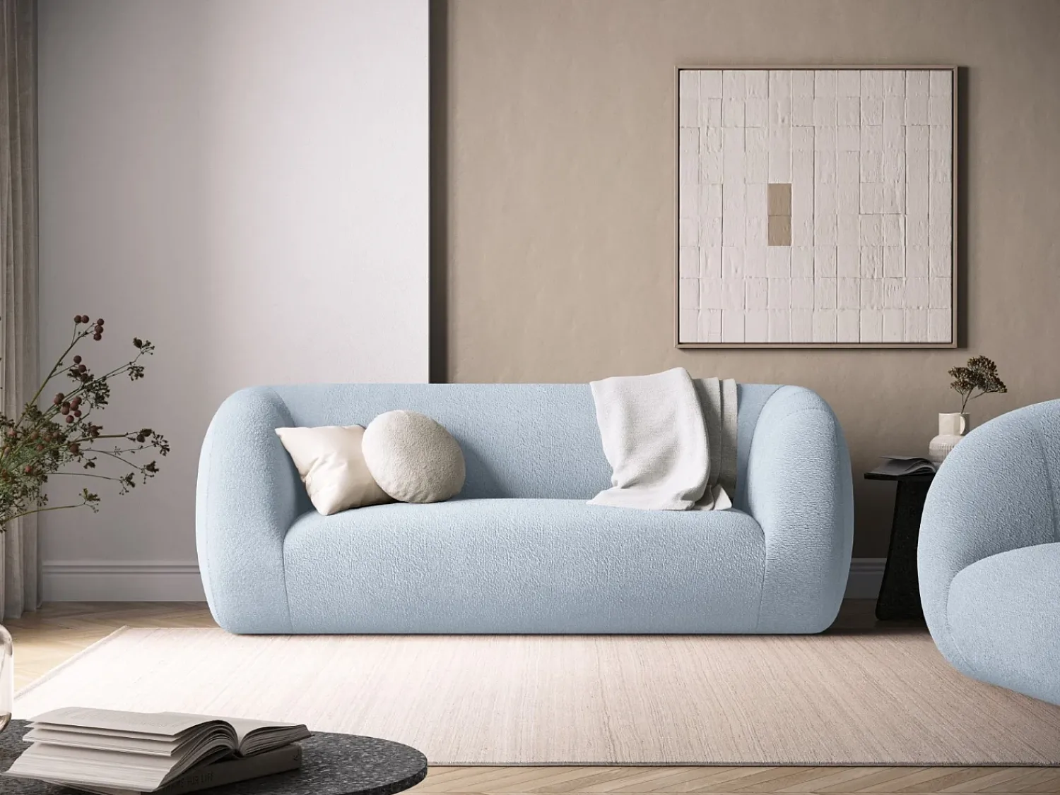 Sofá*Cosmopolitan Design - Sofá "Essen" 2 lugares em tecido bouclé - 210x95x86cm Azul claro