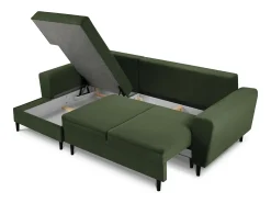 Cosmopolitan Design - Sofá convertível de canto esquerdo com caixa de arrumação "Kyoto" 4 lugares em veludo cotelê verde garrafa - 241x145x88cm^ Sofá