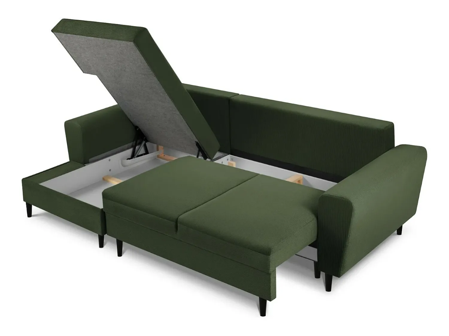 Cosmopolitan Design - Sofá convertível de canto esquerdo com caixa de arrumação "Kyoto" 4 lugares em veludo cotelê verde garrafa - 241x145x88cm^ Sofá