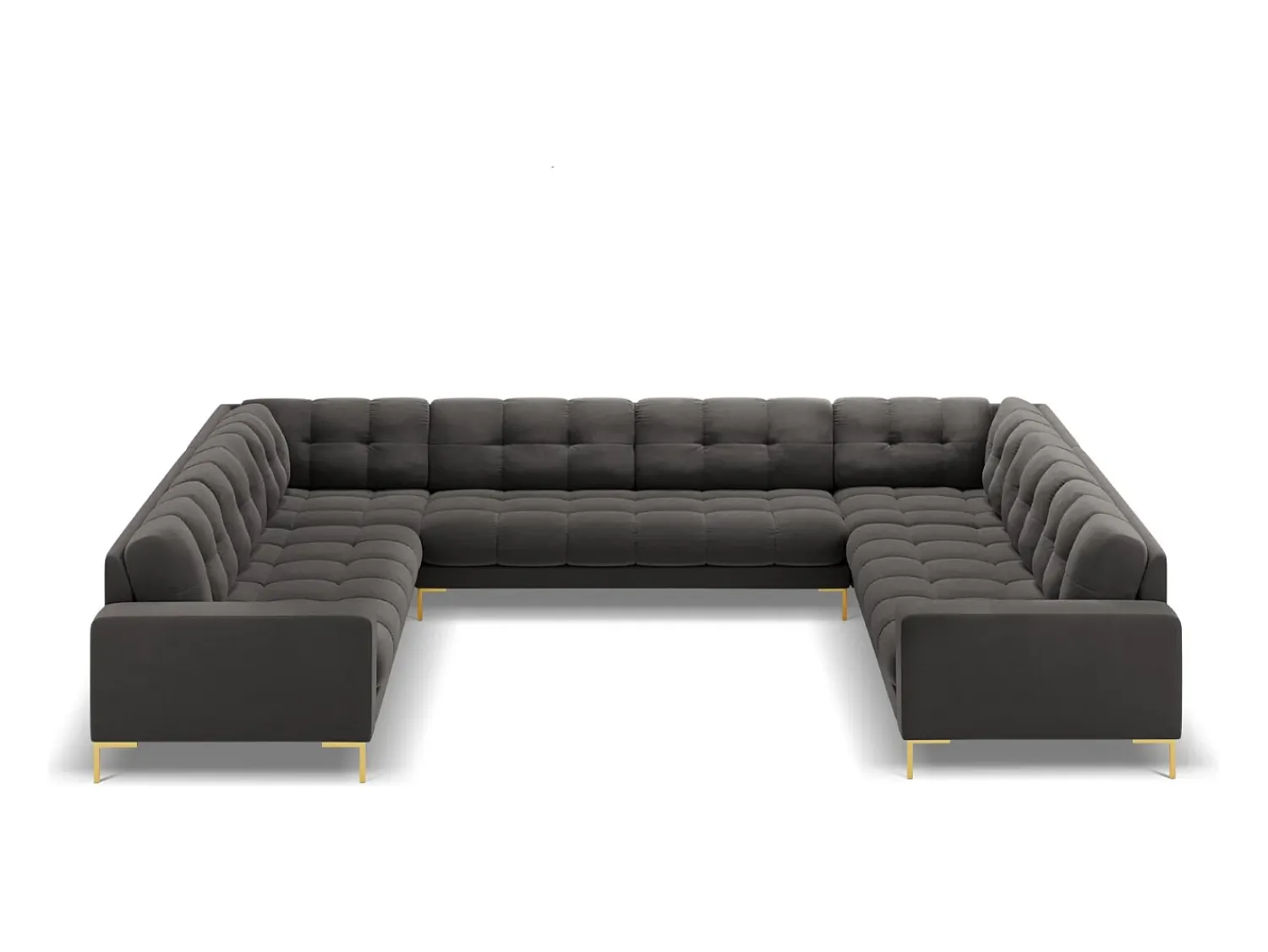 Sofá|Cosmopolitan Design - Sofá panorâmico "Bali" 9 lugares em veludo cinza escuro - 327x256x75cm Cinza antracite