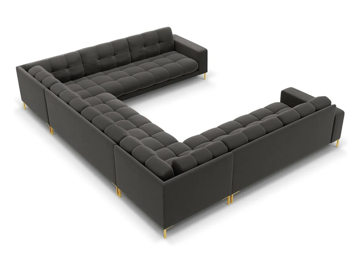 Sofá|Cosmopolitan Design - Sofá panorâmico "Bali" 9 lugares em veludo cinza escuro - 327x256x75cm Cinza antracite
