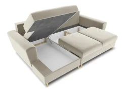 Sofá*Cosmopolitan Design - Sofá convertível de canto esquerdo com caixa de arrumação "Kyoto" 4 lugares em veludo claro - 241x145x88cm Bege