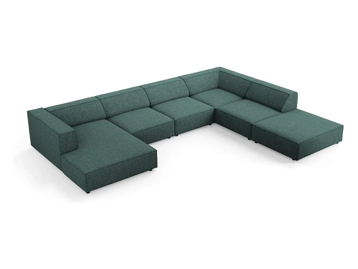 Sofá|Cosmopolitan Design - Sofá de canto direito panorâmico "Arendal" 7 lugares em tecido chenille petróleo - 364x262x70cm Verde esmeralda