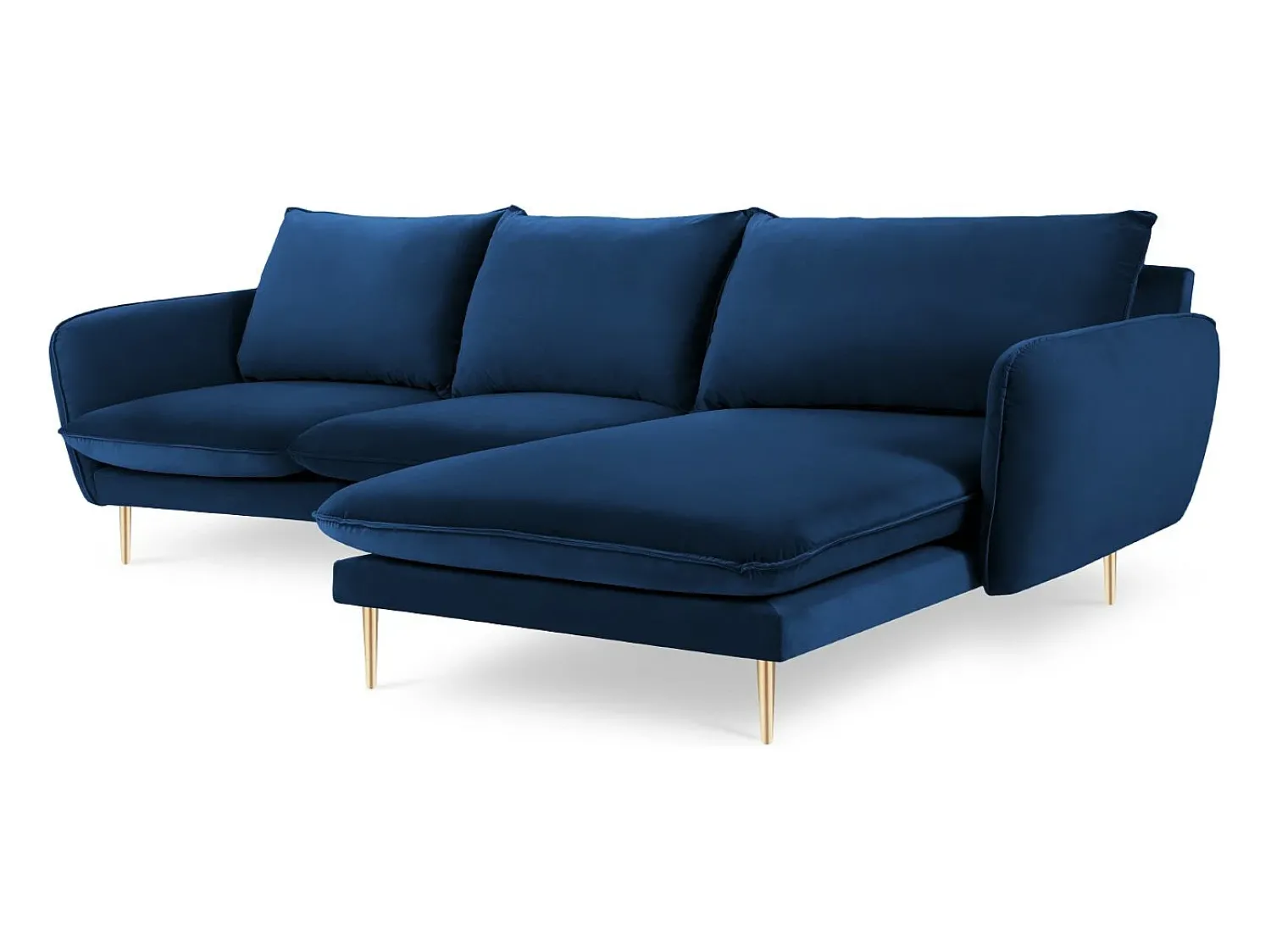 Sofá|Cosmopolitan Design - Sofá de canto direito "Vienna" 5 lugares em veludo azul real - 255x170x95cm Azul escuro