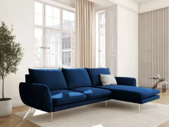 Sofá|Cosmopolitan Design - Sofá de canto direito "Vienna" 5 lugares em veludo azul real - 255x170x95cm Azul escuro
