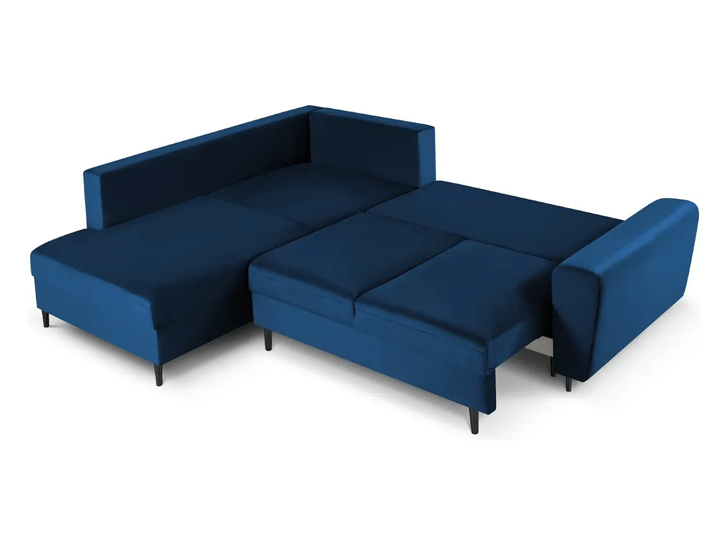 Sofá*Cosmopolitan Design - Sofá convertível de canto esquerdo com caixa de arrumação "Kyoto" 5 lugares em veludo azul real - 243x194x88cm Azul escuro