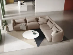 Sofá|Cosmopolitan Design - Sofá de canto simétrico "Tulum" 5 lugares em veludo - 255x255x70cm Bege