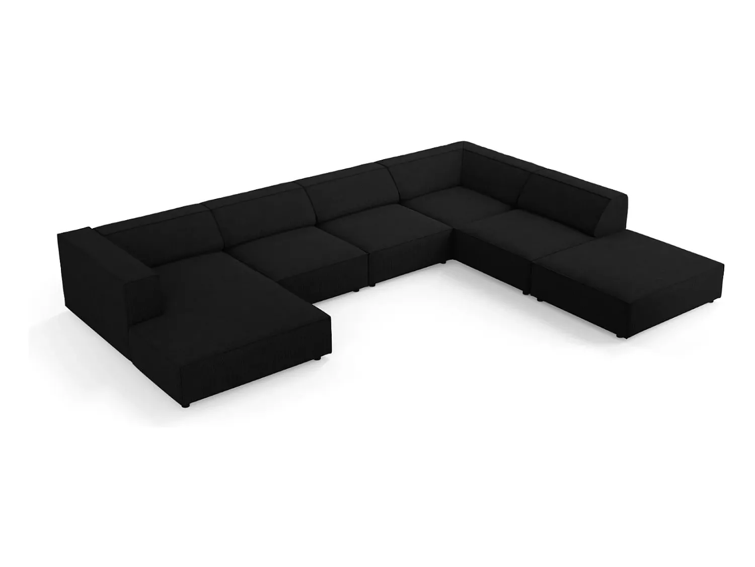 Sofá*Cosmopolitan Design - Sofá de canto direito panorâmico "Arendal" 7 lugares em tecido chenille com efeito canelado - 364x262x70cm Preto